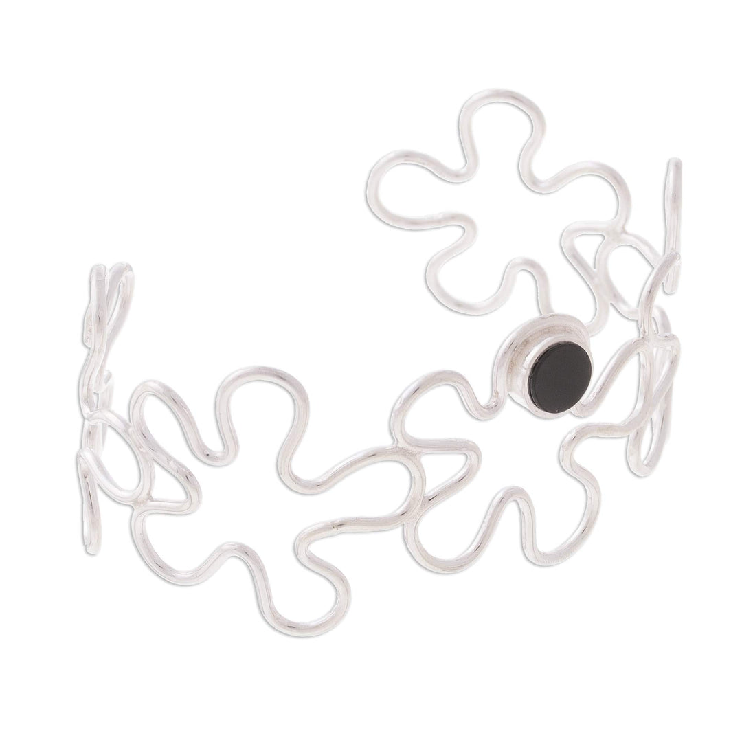 Modern Onyx Cuff Bracelet Crafted in Peru - Abstract Blooms