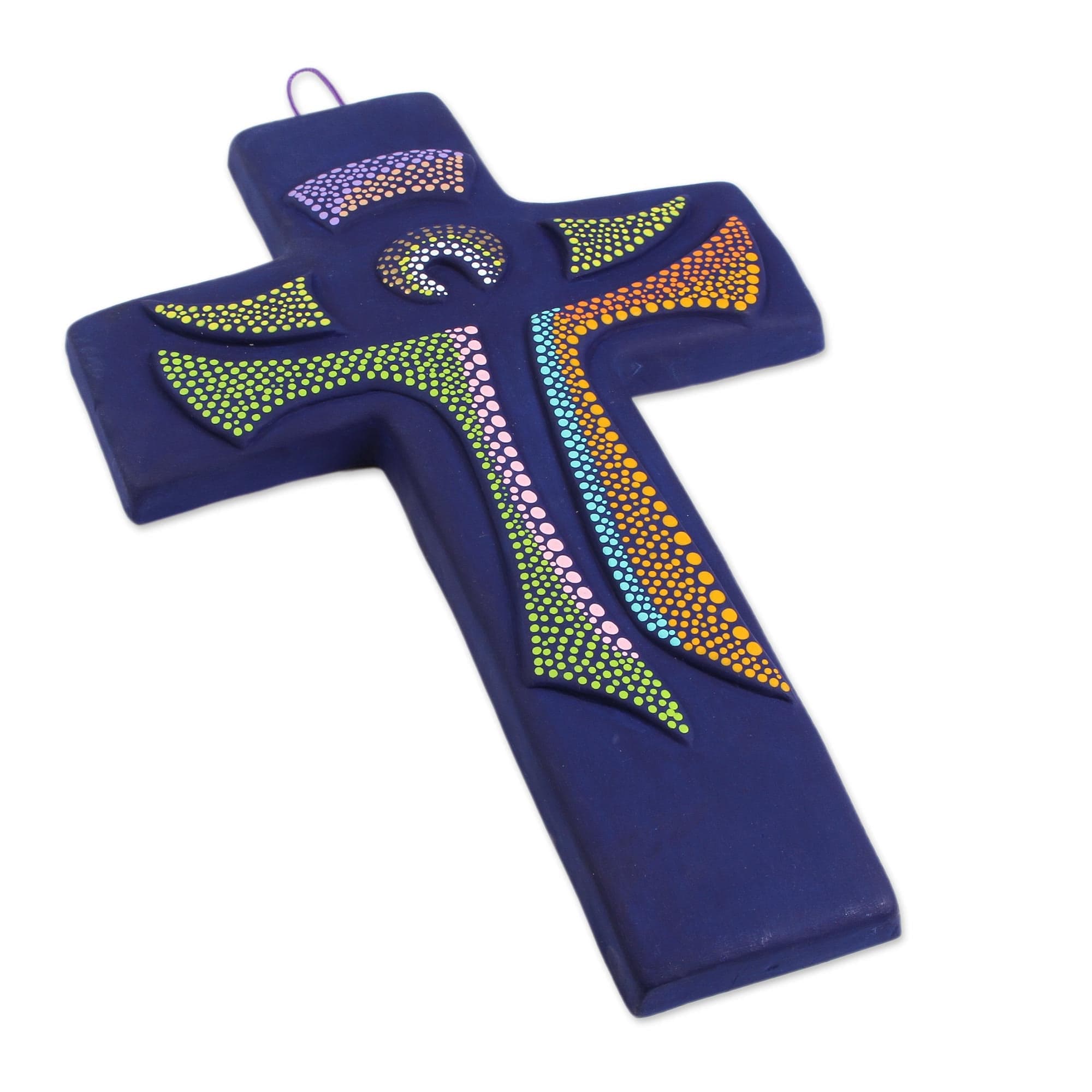 HandPainted Ceramic Wall Cross from Mexico God Lives Here GlobeIn