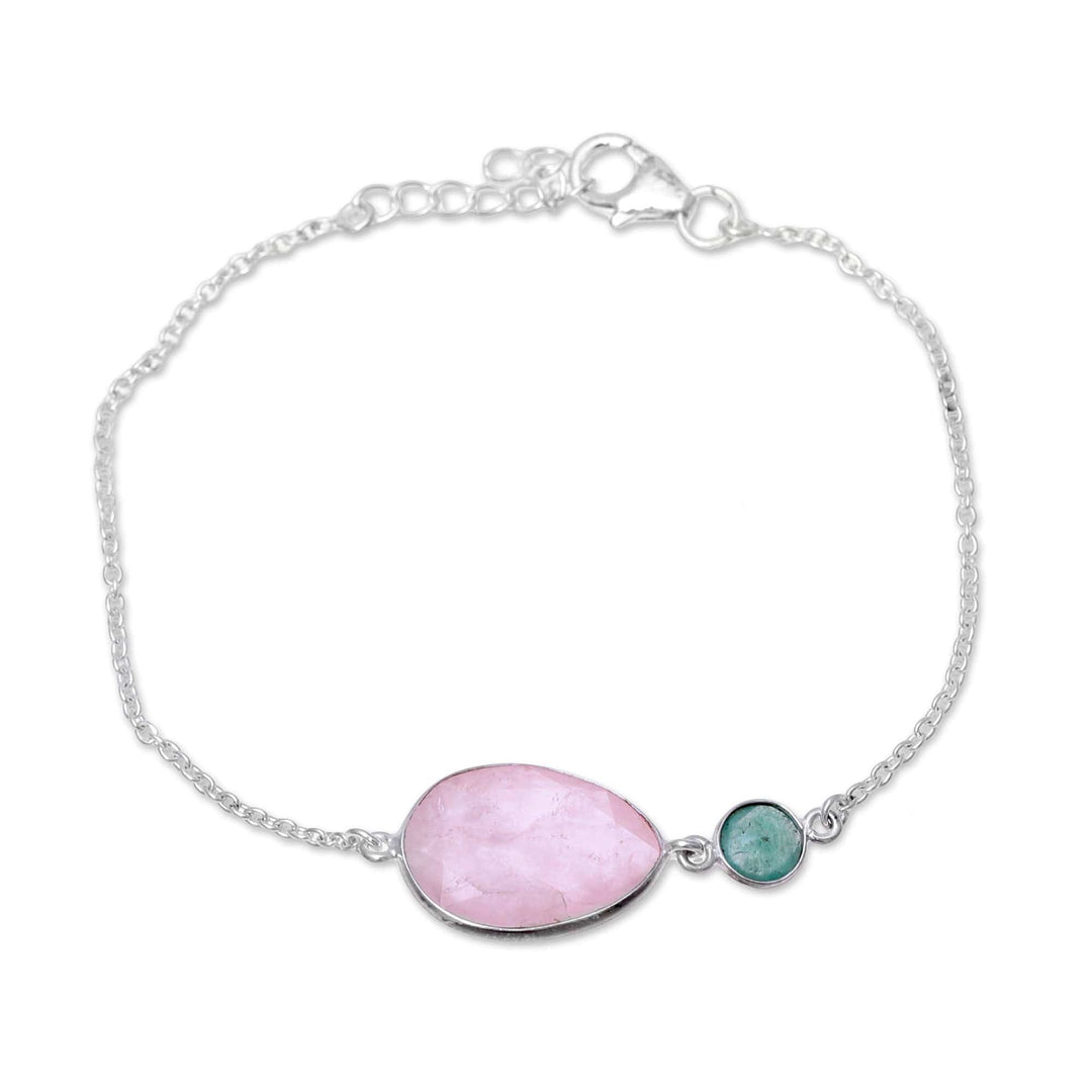 Sterling Silver Rose Quartz and Aventurine Pendant Bracelet - Crystal Shimmer