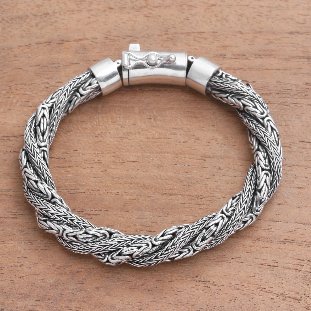 Sterling Silver Borobudur and Naga Chain Bracelet from Bali - Basuki Dragon