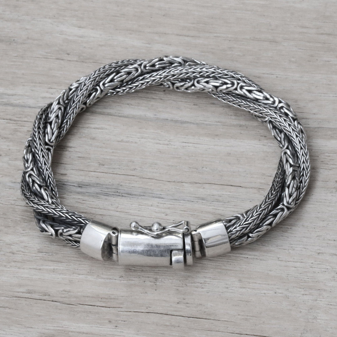 Sterling Silver Borobudur and Naga Chain Bracelet from Bali - Basuki Dragon