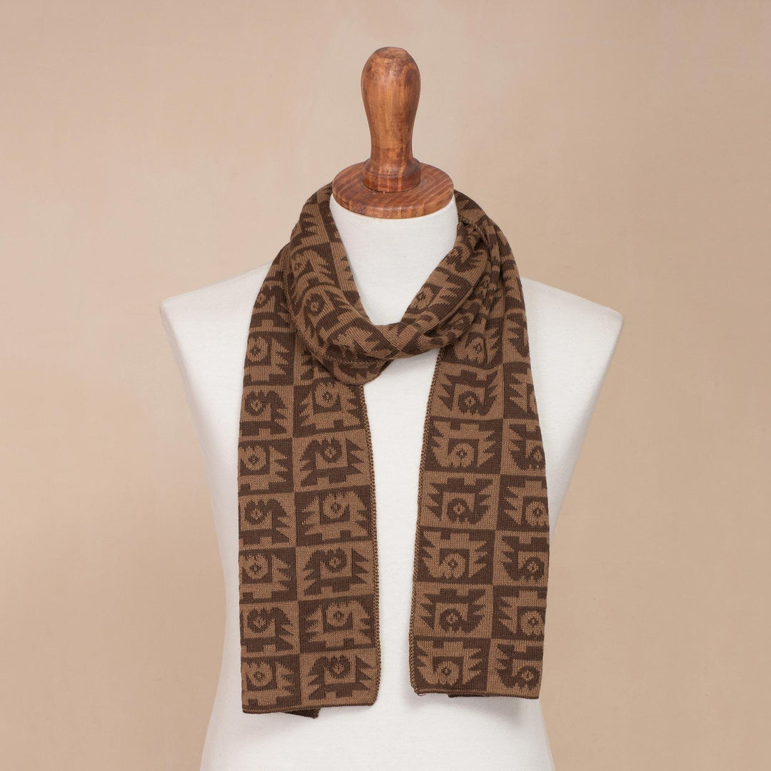 Alpaca Blend Espresso and Tan Scarf from Peru - Brown Paracas Shadows