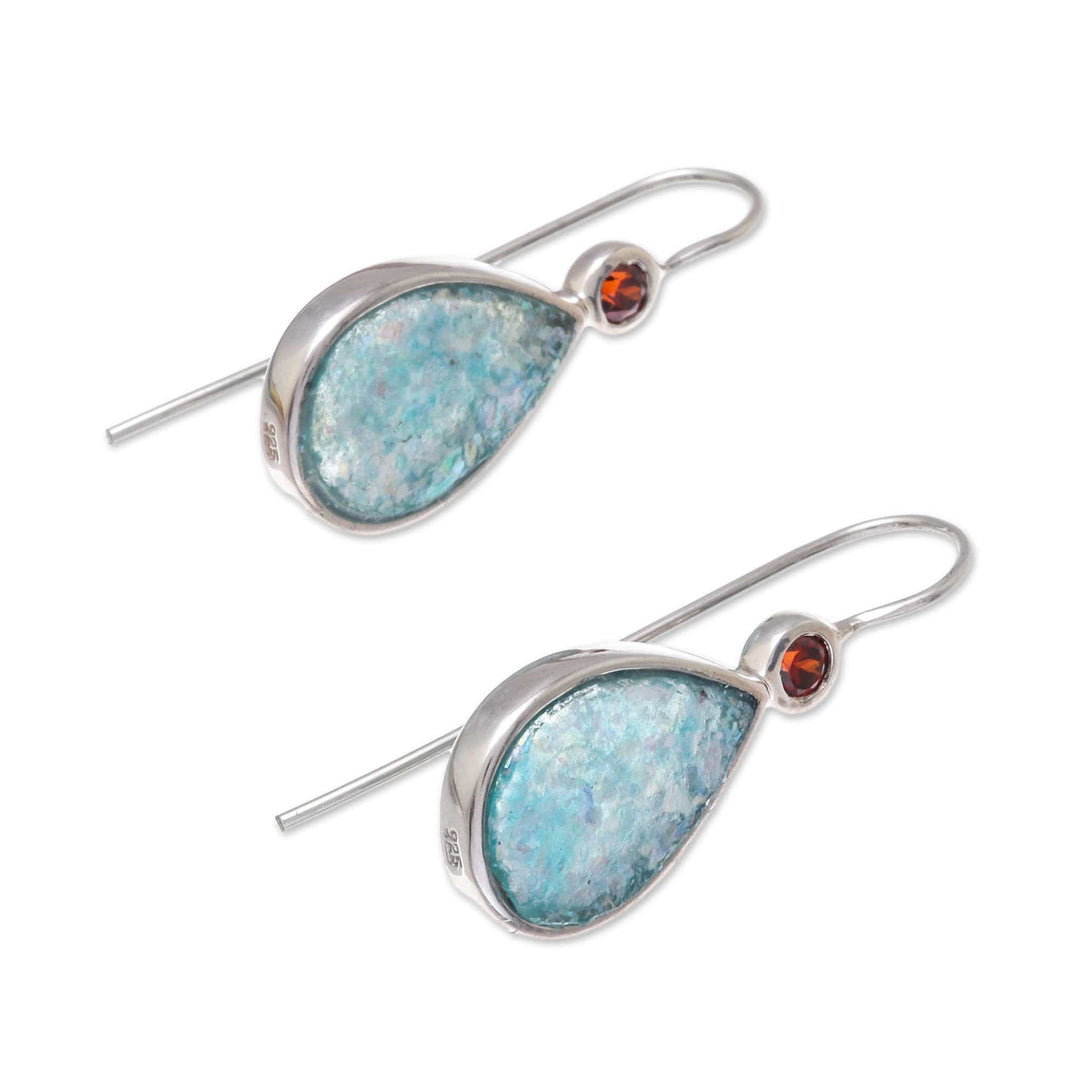 Drop-Shaped Garnet and Roman Glass Drop Earrings - Roman Glitter