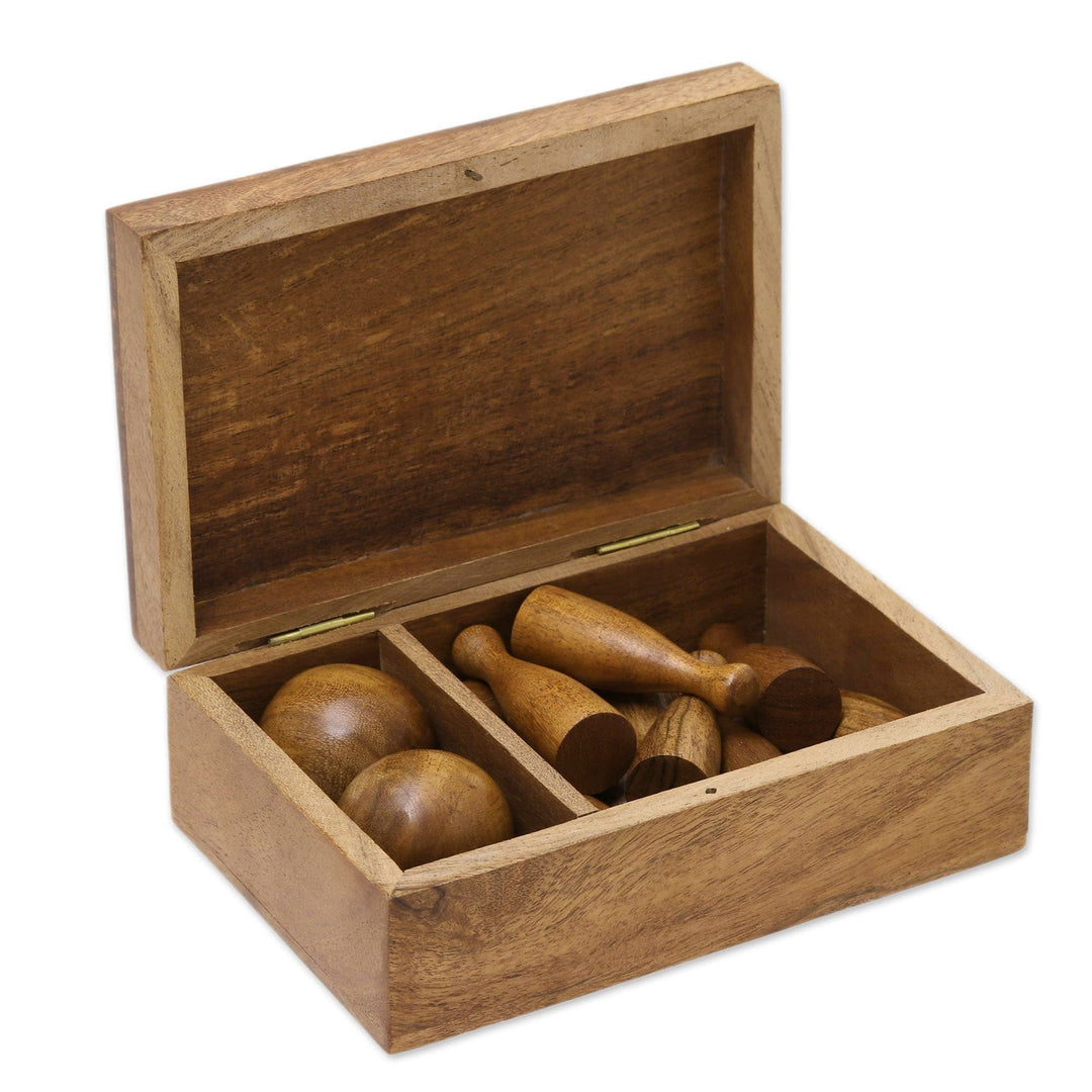 Handcrafted Acacia Wood Bowling Game from India - Strike or Spare