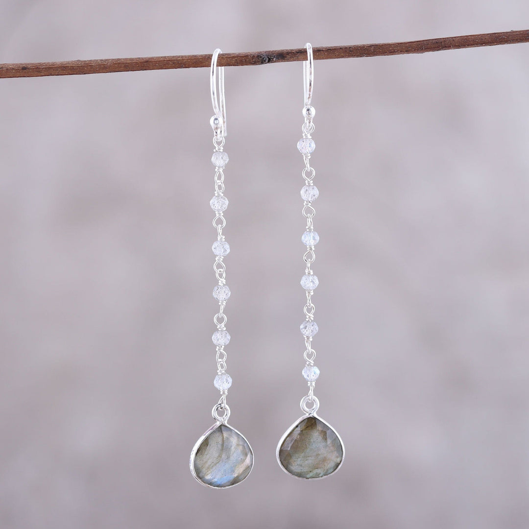8-Carat Labradorite Dangle Earrings - Morning Drops
