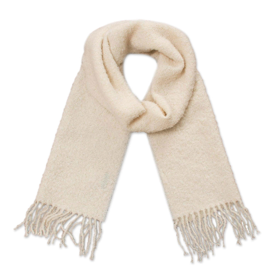 100% Alpaca Wrap Scarf in Solid Bone from Peru - Andean Delight in Bone