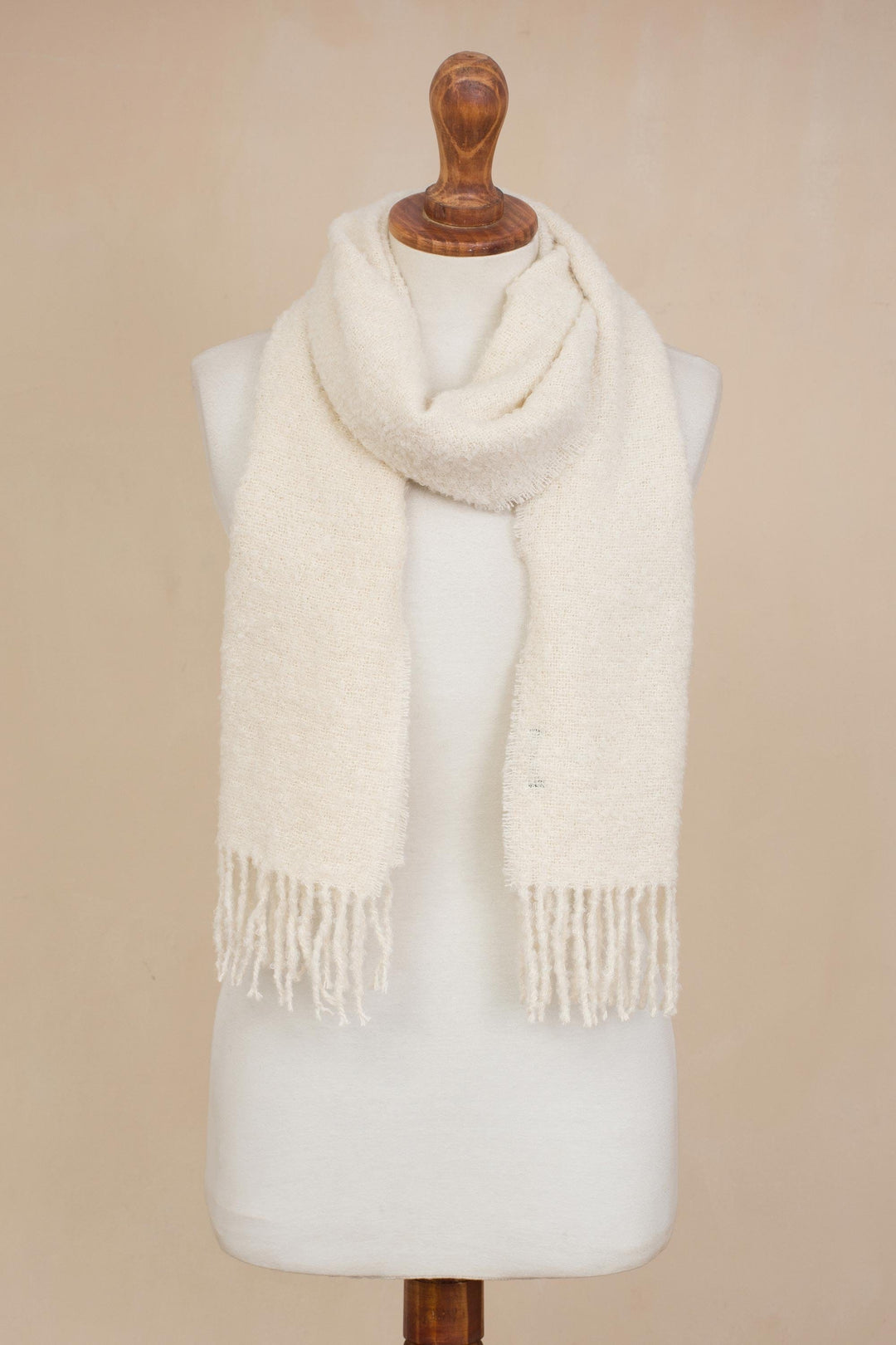 100% Alpaca Wrap Scarf in Solid Bone from Peru - Andean Delight in Bone