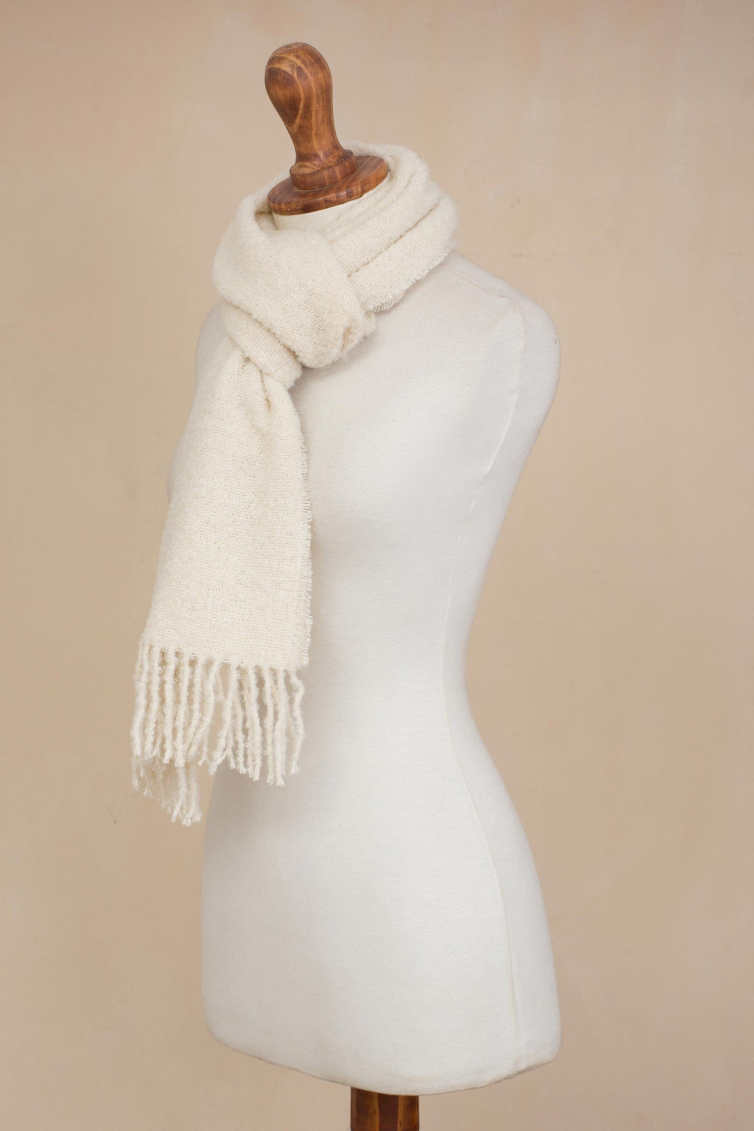 100% Alpaca Wrap Scarf in Solid Bone from Peru - Andean Delight in Bone