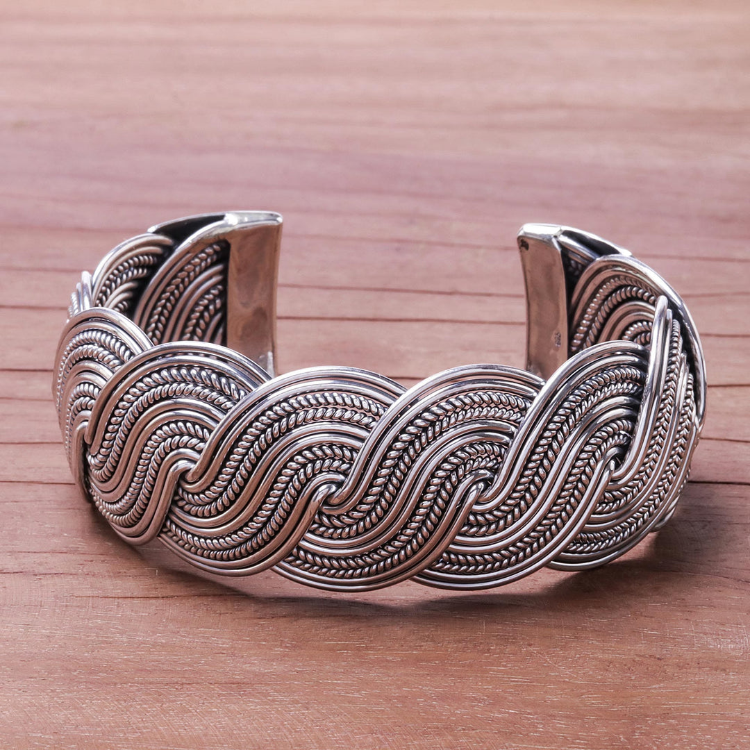 Serpentine Intertwined Sterling Silver Bands Cuff Bracelet - Serpentine Elegance