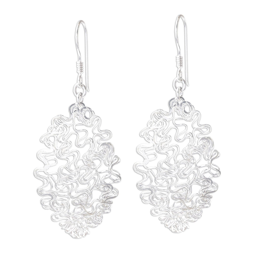Sterling Silver Twisted and Coiled Wire Oval Dangle Earrings - Opulent Chaos