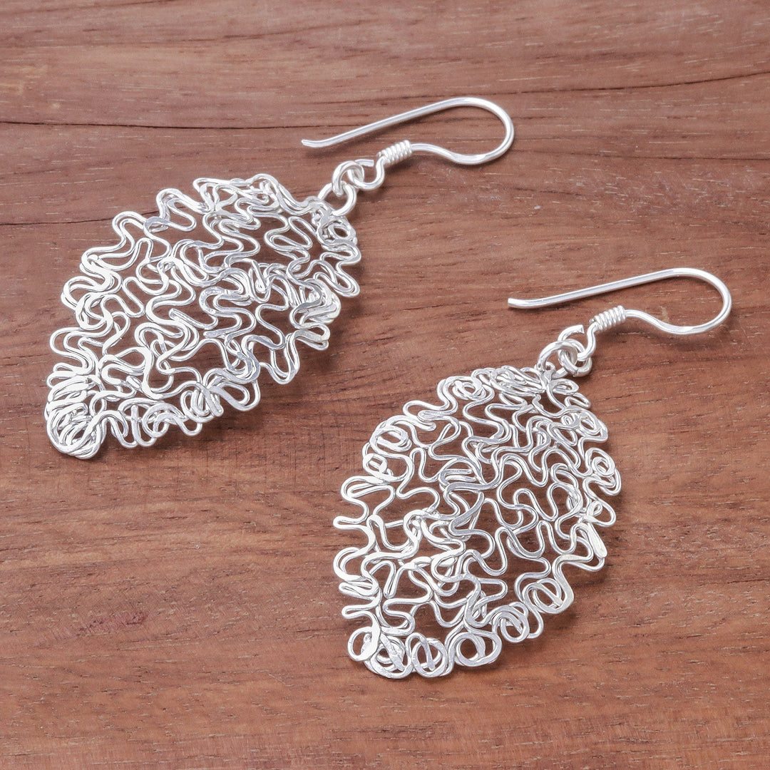 Sterling Silver Twisted and Coiled Wire Oval Dangle Earrings - Opulent Chaos