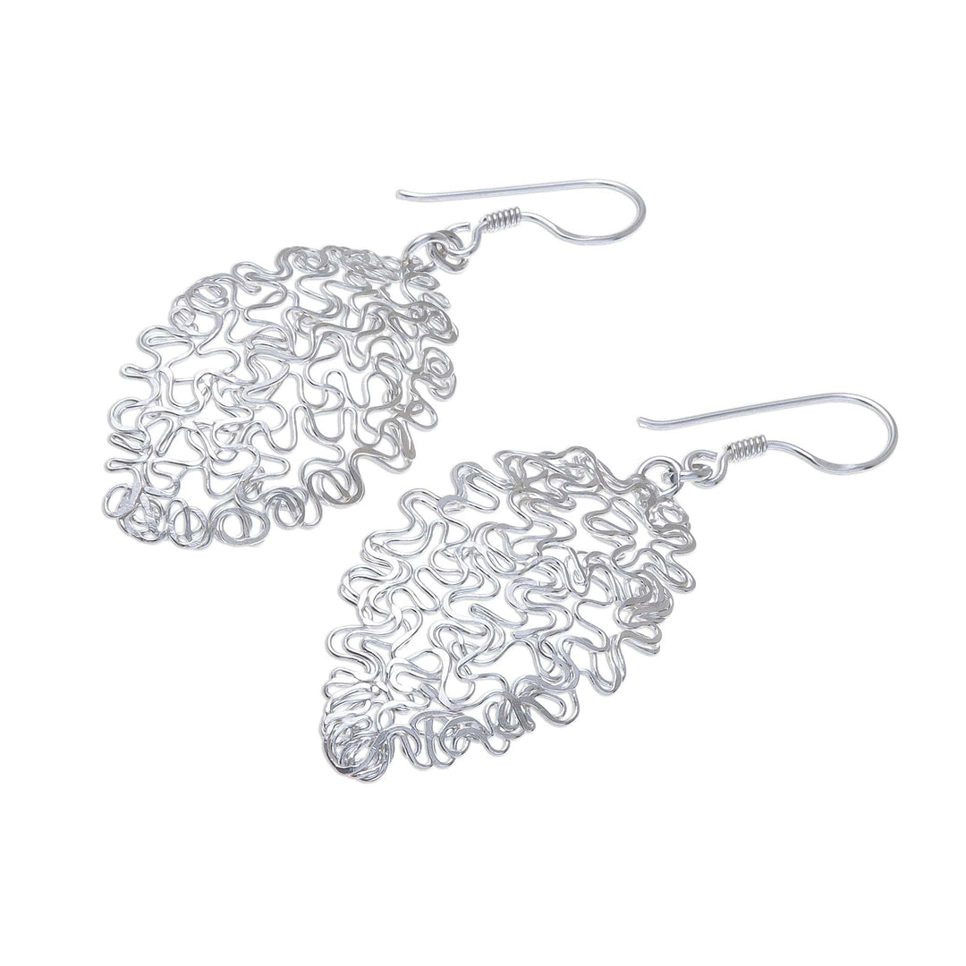 Sterling Silver Twisted and Coiled Wire Oval Dangle Earrings - Opulent Chaos