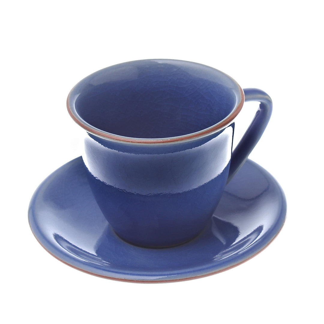 Handcrafted Blue Crackle Ceramic Cups and Saucers (Pair) - Sublime Simplicity