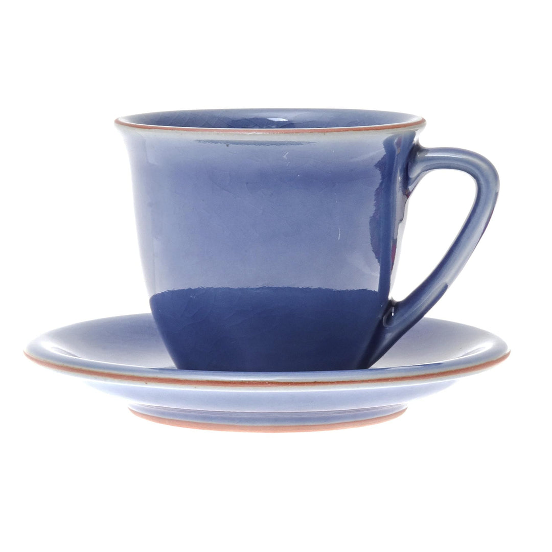 Handcrafted Blue Crackle Ceramic Cups and Saucers (Pair) - Sublime Simplicity