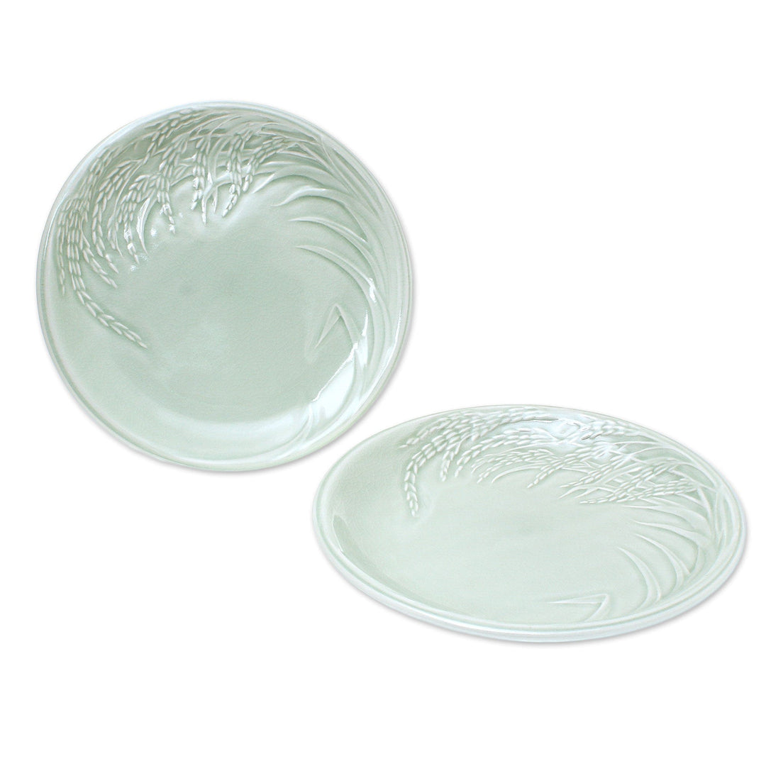 Celadon Ceramic Plates from Thailand (Pair) - Thai Rice