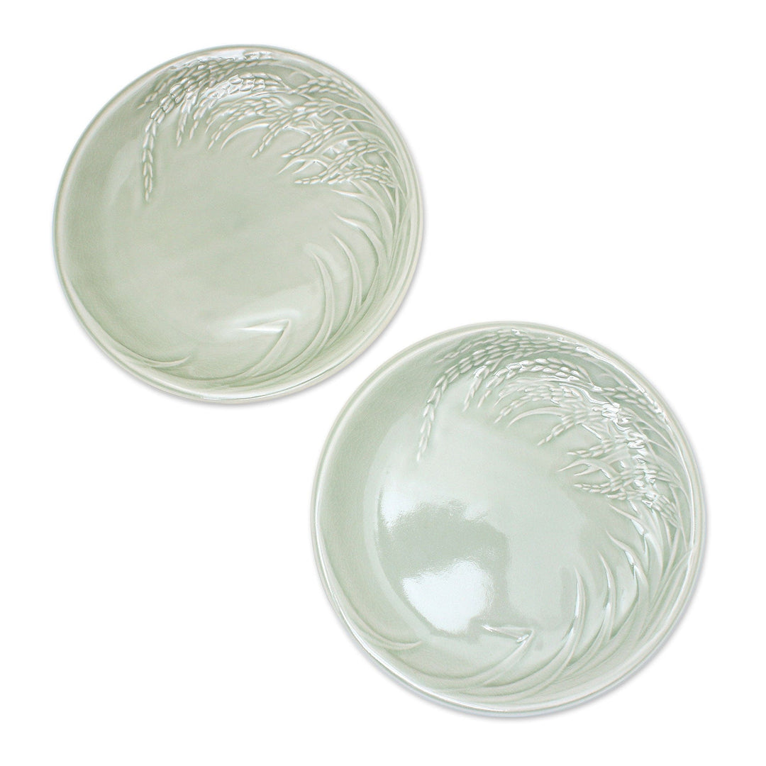 Celadon Ceramic Plates from Thailand (Pair) - Thai Rice