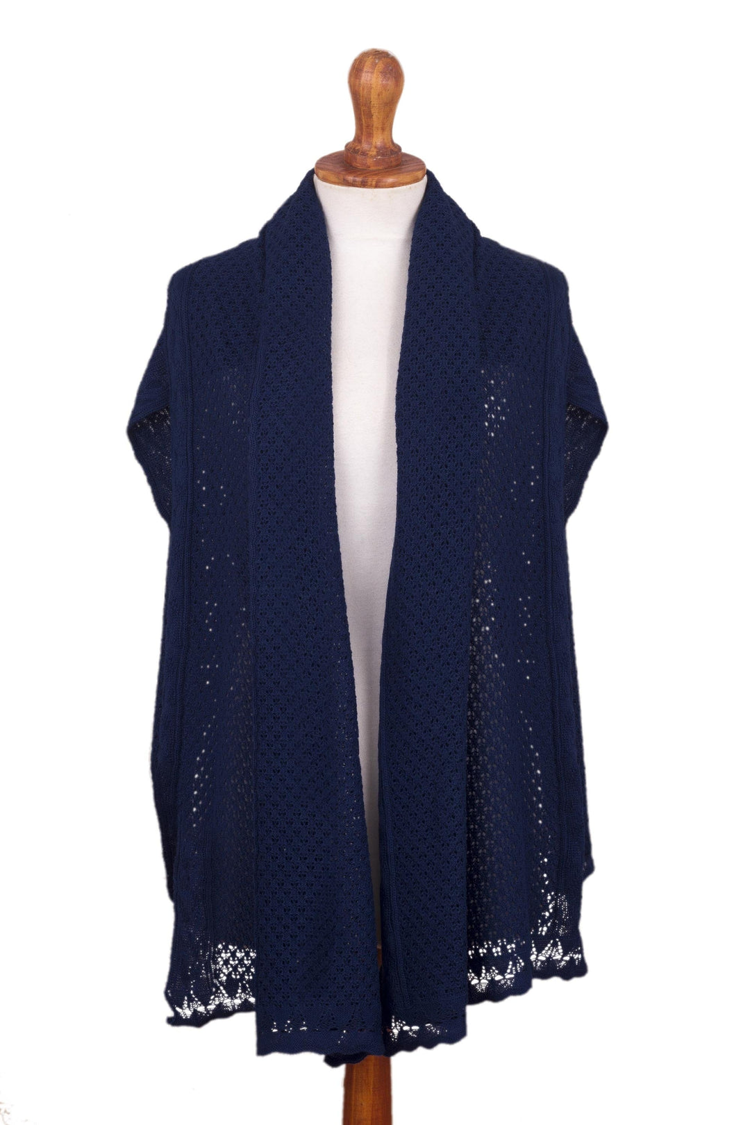 Knit Alpaca Blend Shawl in Navy from Peru - Andean Delight in Navy