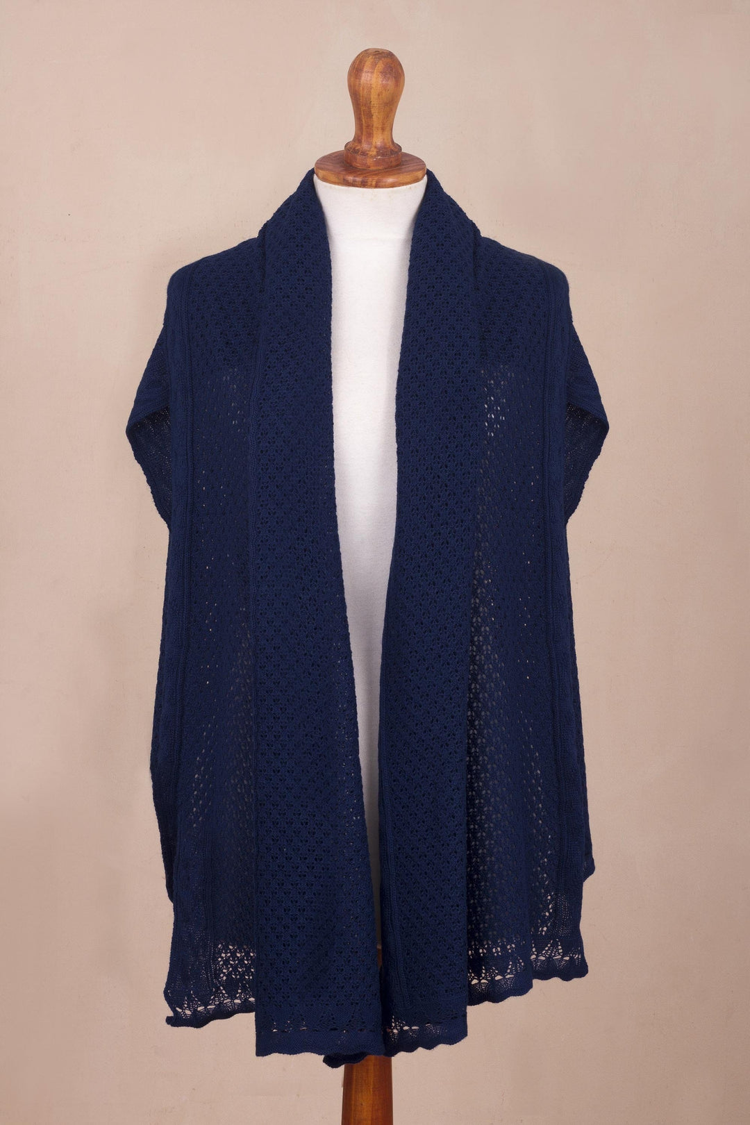 Knit Alpaca Blend Shawl in Navy from Peru - Andean Delight in Navy