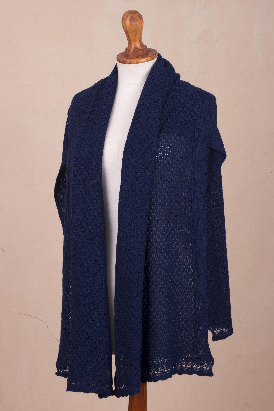 Knit Alpaca Blend Shawl in Navy from Peru - Andean Delight in Navy