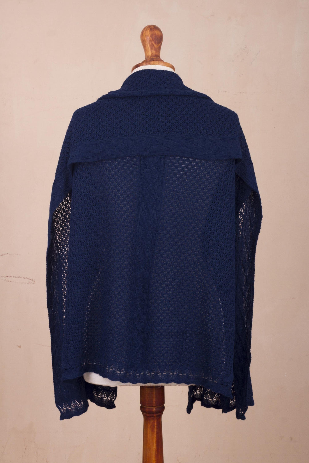 Knit Alpaca Blend Shawl in Navy from Peru - Andean Delight in Navy