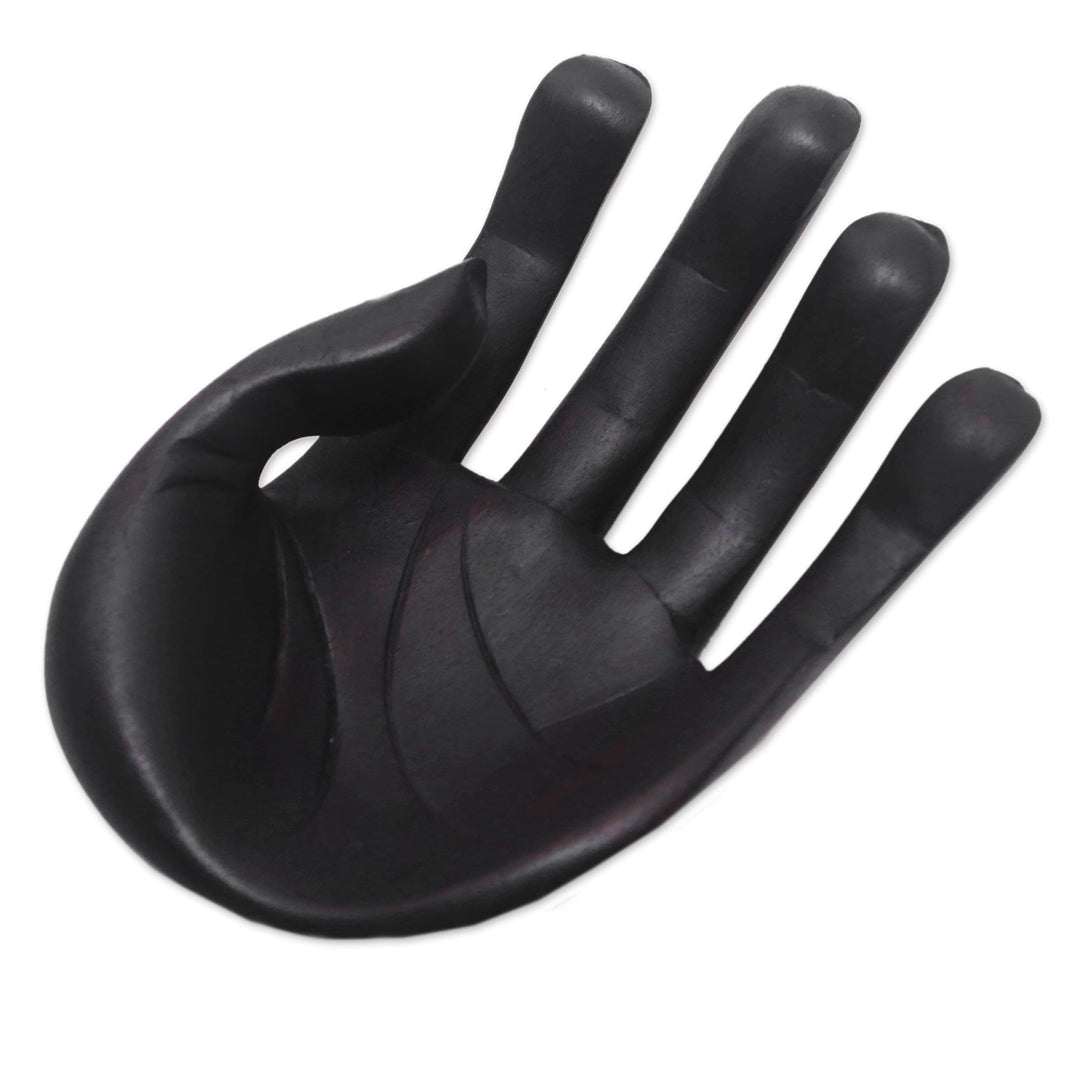 Hand-Carved Wood Sculpture of a Hand in Black from Indonesia - Black Palm