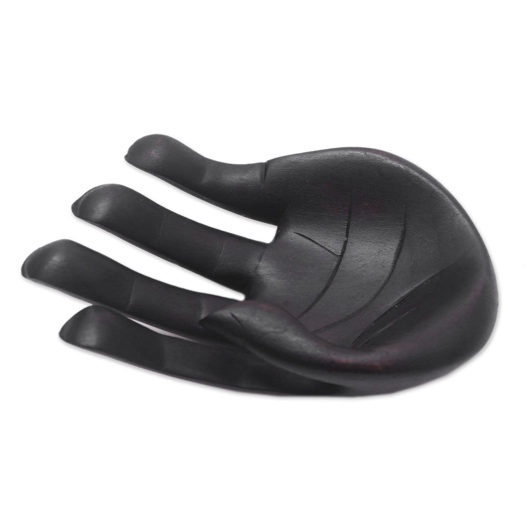Hand-Carved Wood Sculpture of a Hand in Black from Indonesia - Black Palm