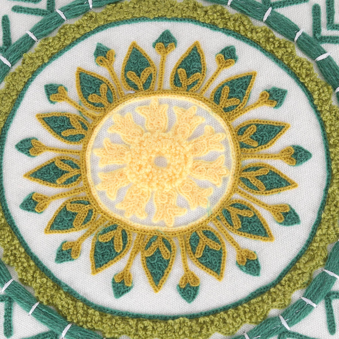 Floral Embroidered Cotton Stool from India - Rajasthani Mandala