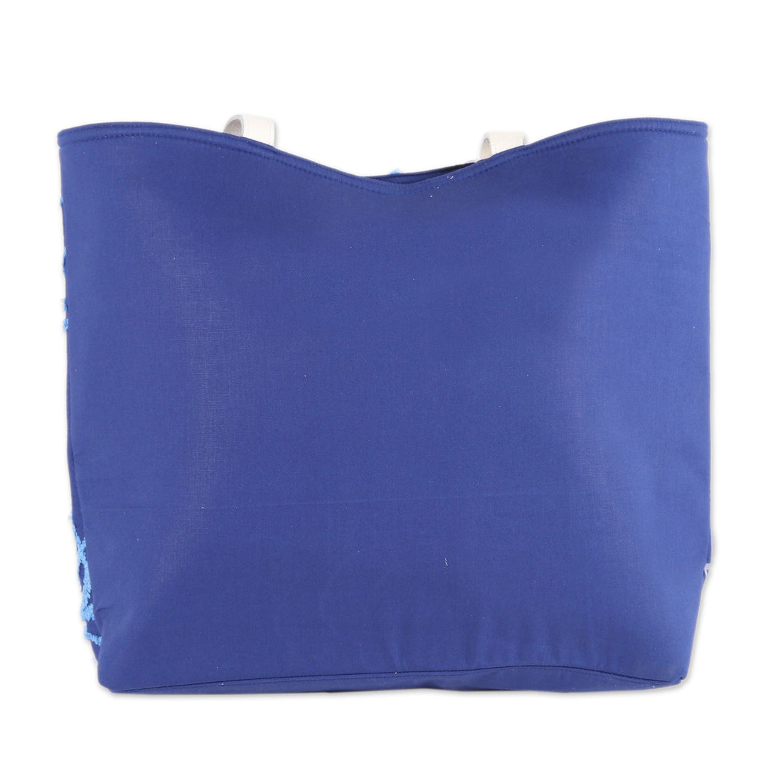 Embroidered Floral Cotton Tote in Lapis - Lapis Garden