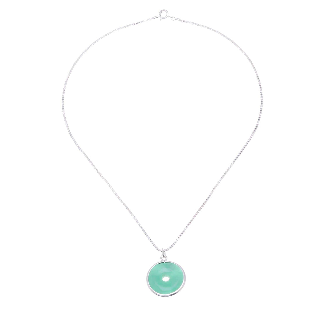 Circular Jade Pendant Necklace Crafted in Thailand - Green Hoop