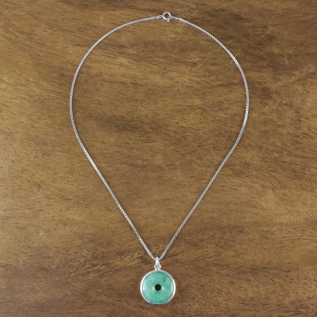 Circular Jade Pendant Necklace Crafted in Thailand - Green Hoop