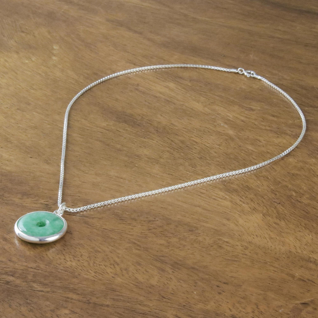Circular Jade Pendant Necklace Crafted in Thailand - Green Hoop