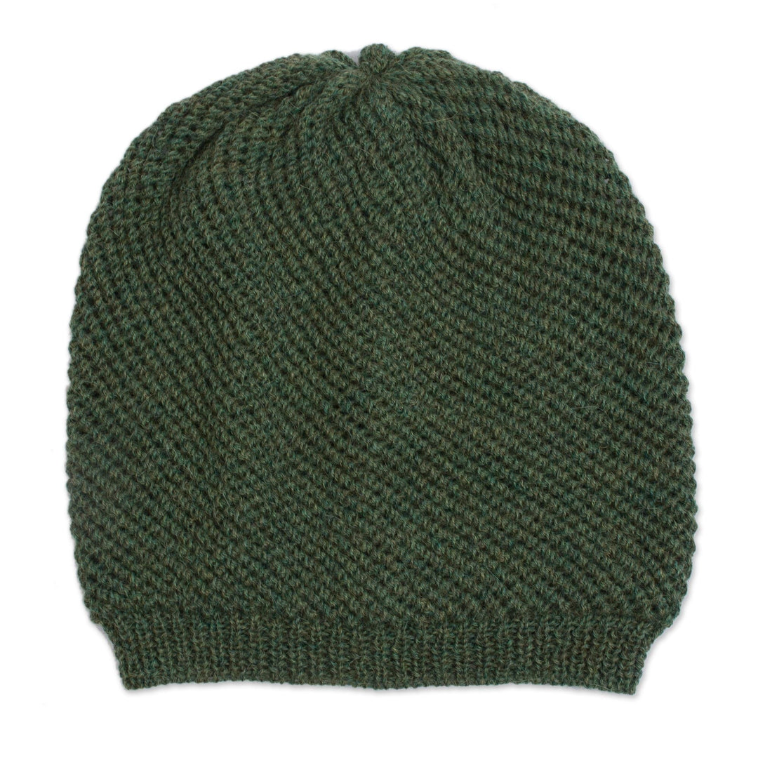 100% Baby Alpaca Hat in Avocado from Peru - Avocado Honeycomb