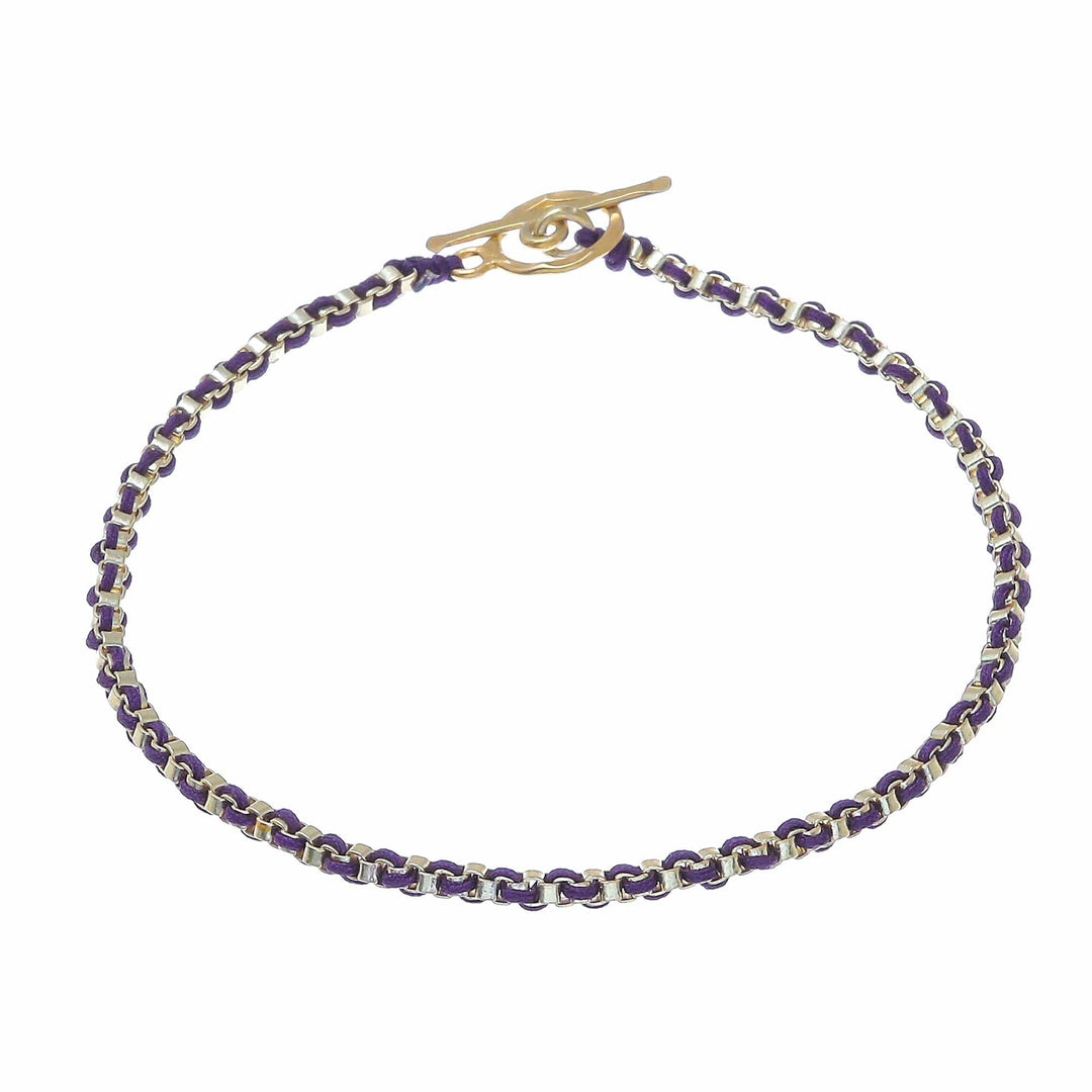 Gold Plated Brass Chain Bracelet in Purple from Thailand - Golden Day in Purple