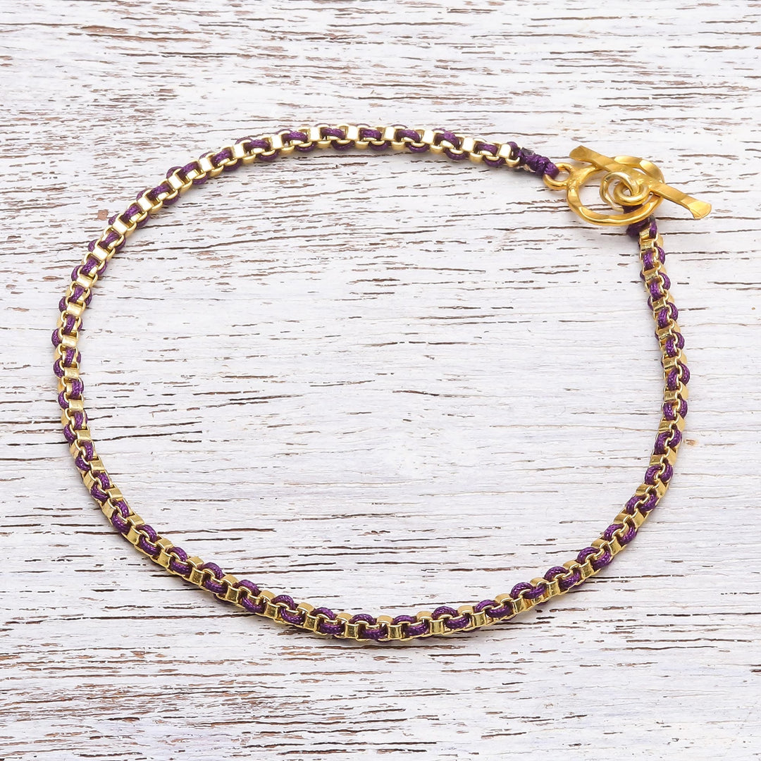 Gold Plated Brass Chain Bracelet in Purple from Thailand - Golden Day in Purple