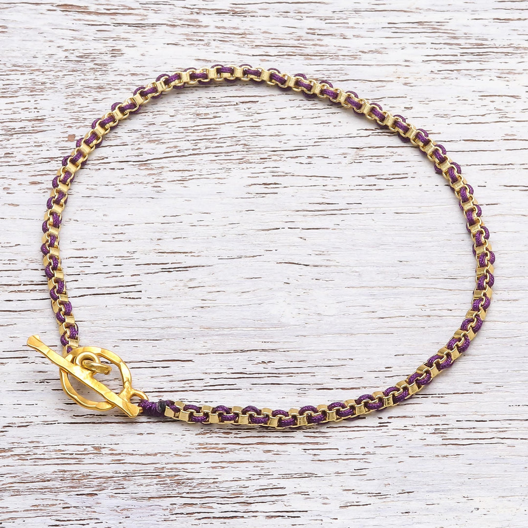 Gold Plated Brass Chain Bracelet in Purple from Thailand - Golden Day in Purple