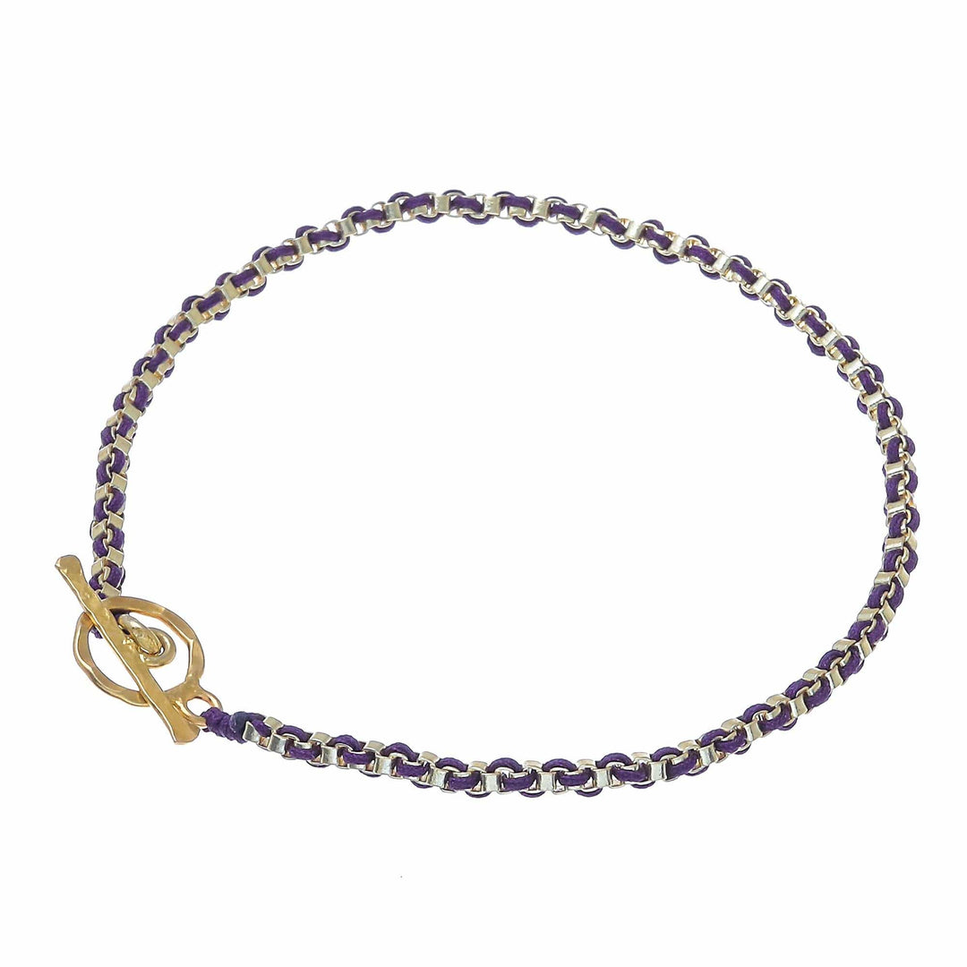 Gold Plated Brass Chain Bracelet in Purple from Thailand - Golden Day in Purple