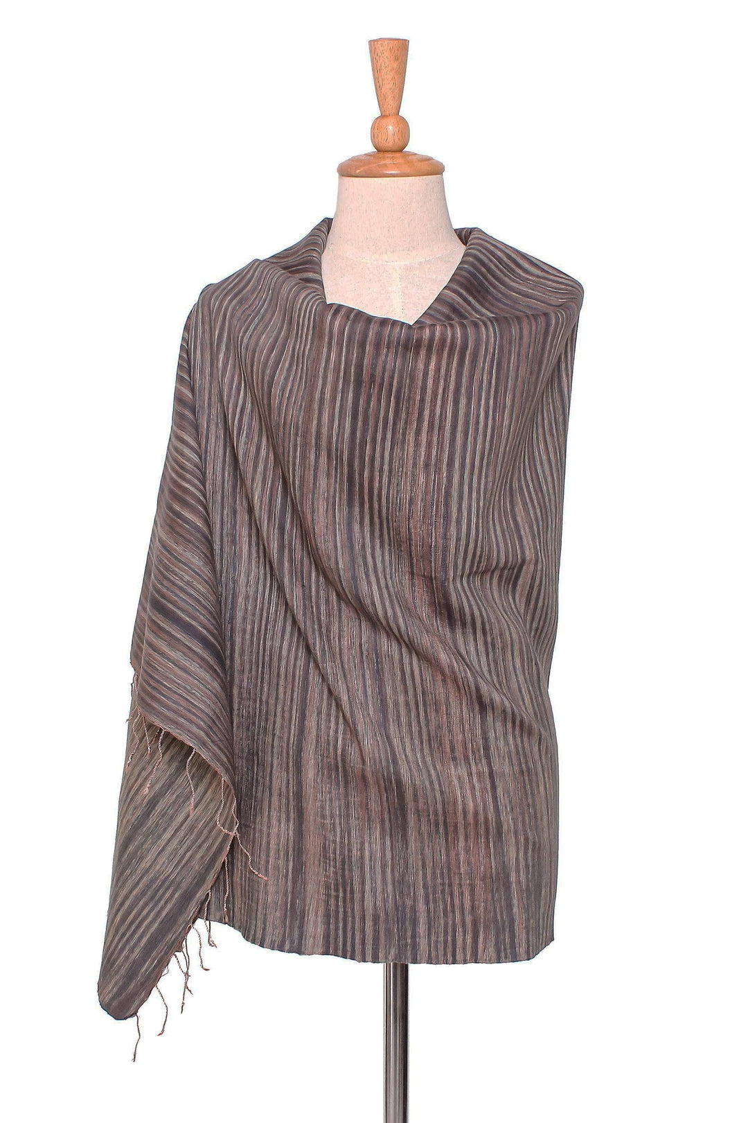 Striped Silk and Cotton Blend Shawl in Brown from Thailand - Gorgeous Stripes in Brown
