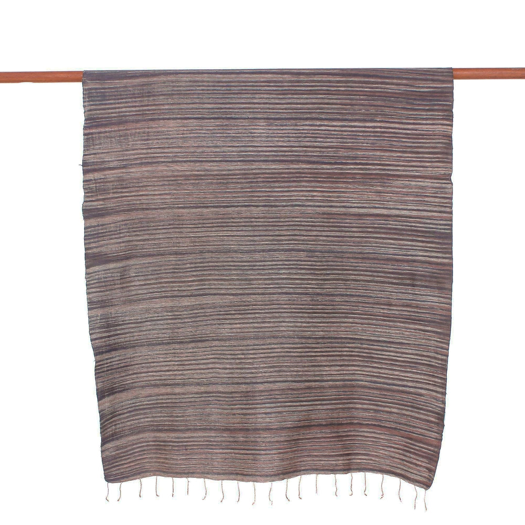 Striped Silk and Cotton Blend Shawl in Brown from Thailand - Gorgeous Stripes in Brown
