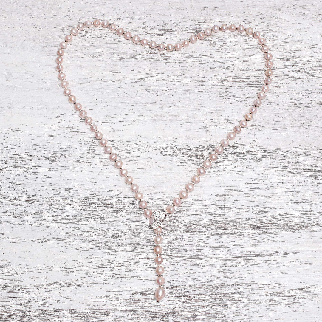 Cultured Pearl Y-Necklace in Pink from Thailand - Beautiful Butterfly in Pink