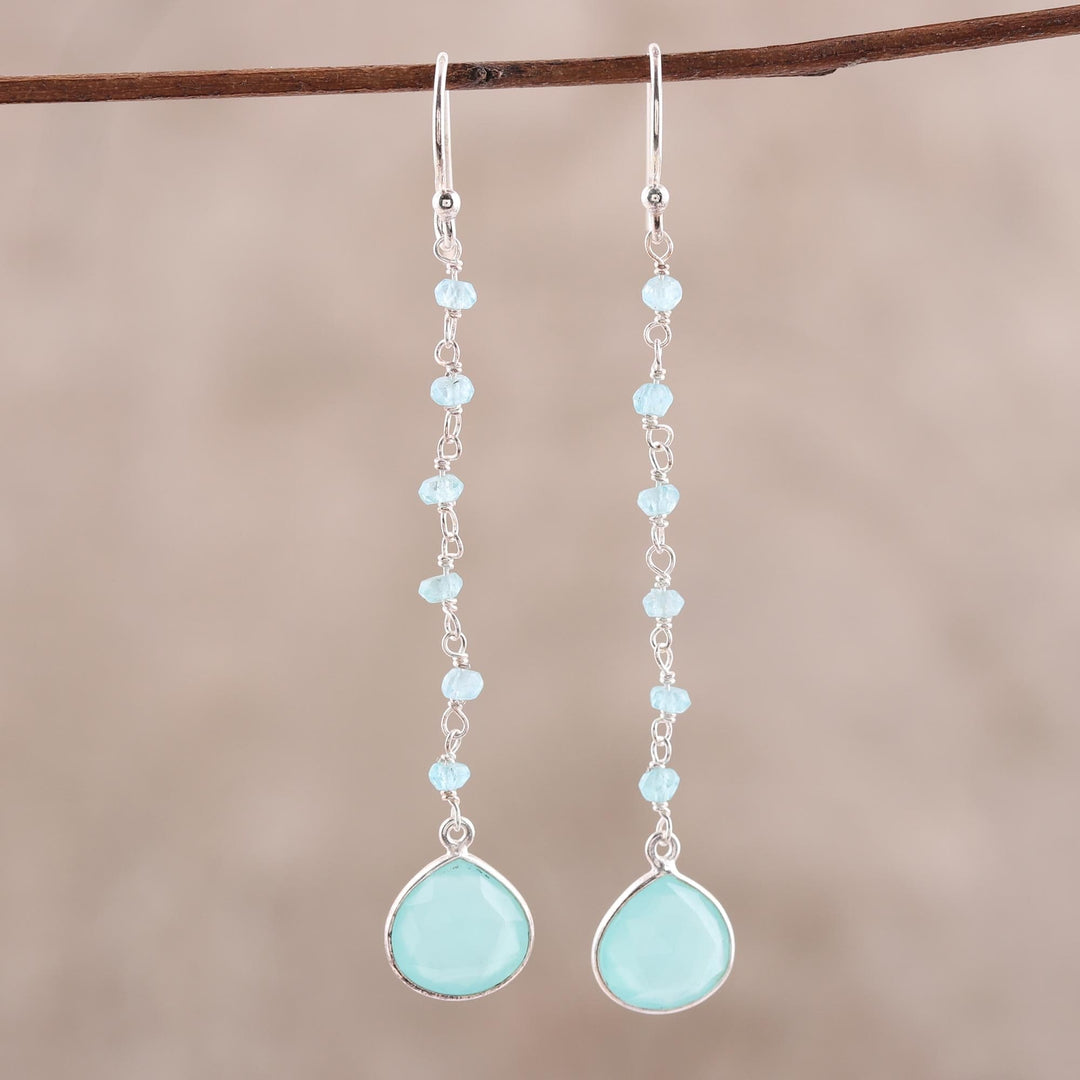 4 Carat Chalcedony Dangle Earrings from India - Morning Drops