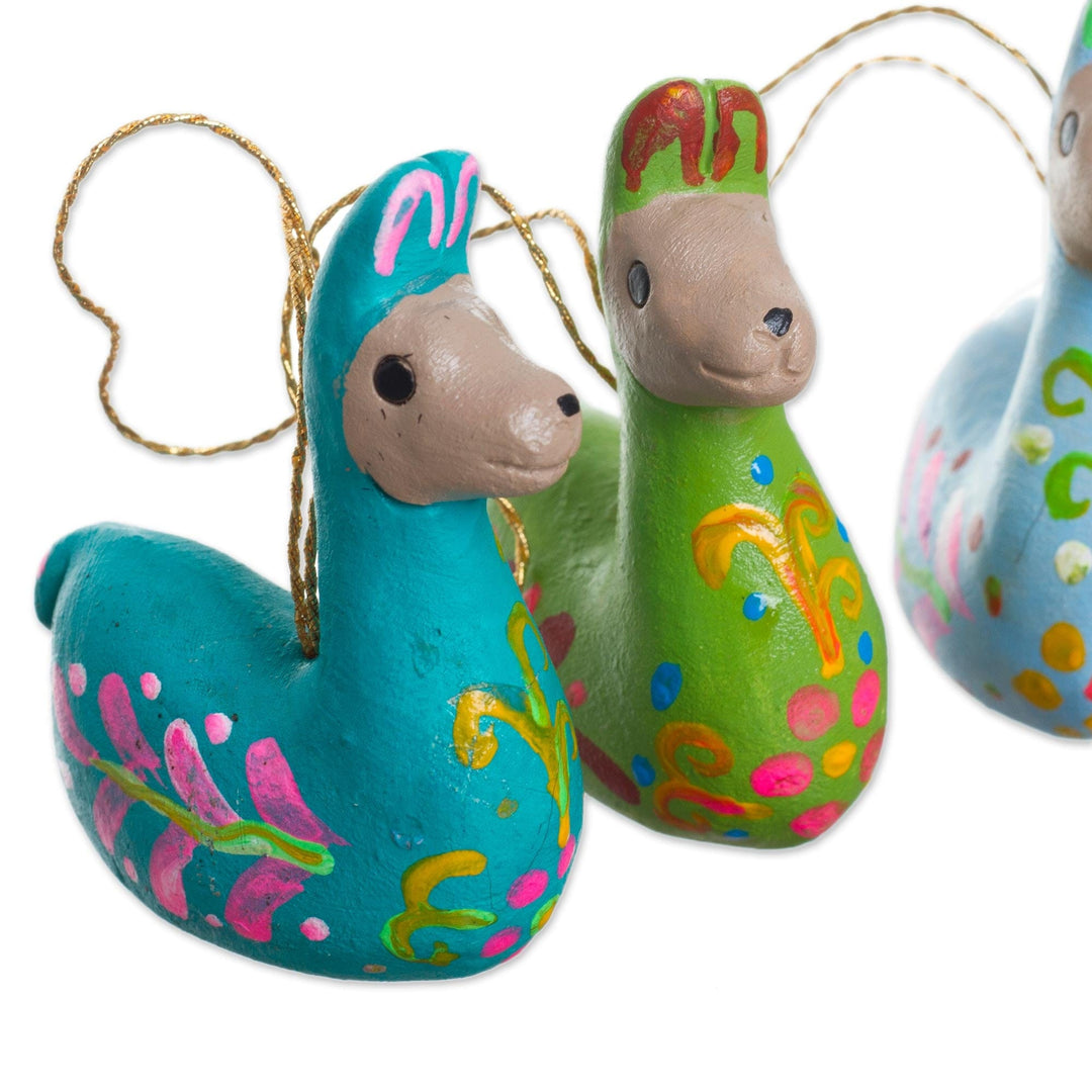 Hand-Painted Ceramic Llama Ornaments from Peru (Set of 6) - Llama Family