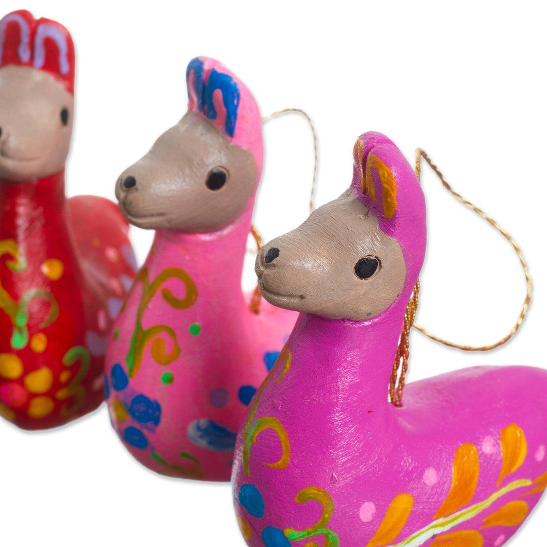 Hand-Painted Ceramic Llama Ornaments from Peru (Set of 6) - Llama Family