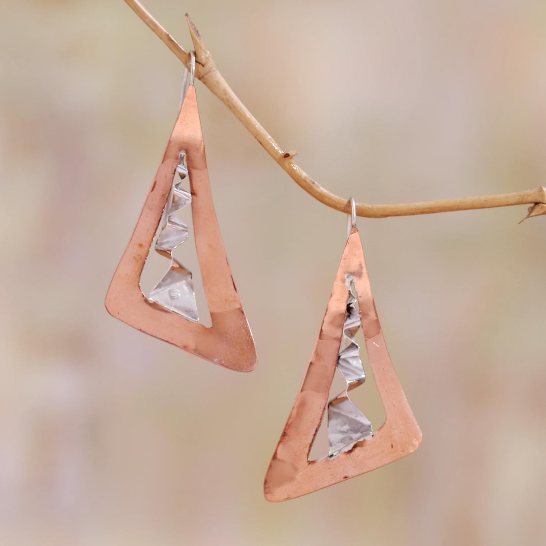 Modern Copper and Sterling Silver Drop Earrings from Bali - Modern Vision