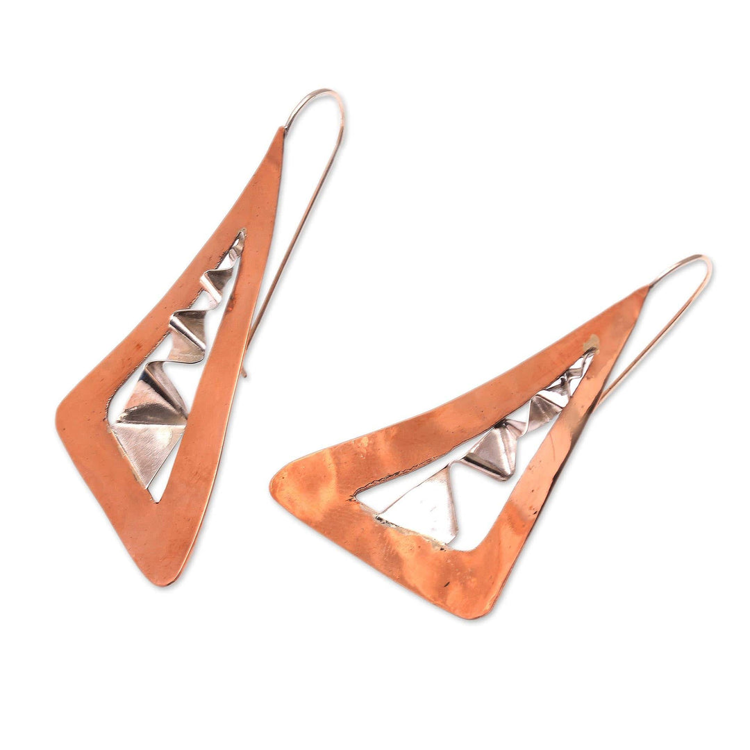 Modern Copper and Sterling Silver Drop Earrings from Bali - Modern Vision