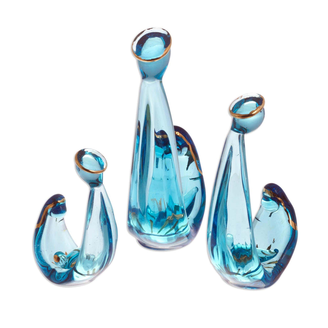 Blue Glass Nativity Figurines from Peru (6 Piece) - Gleaming Celebration in Blue
