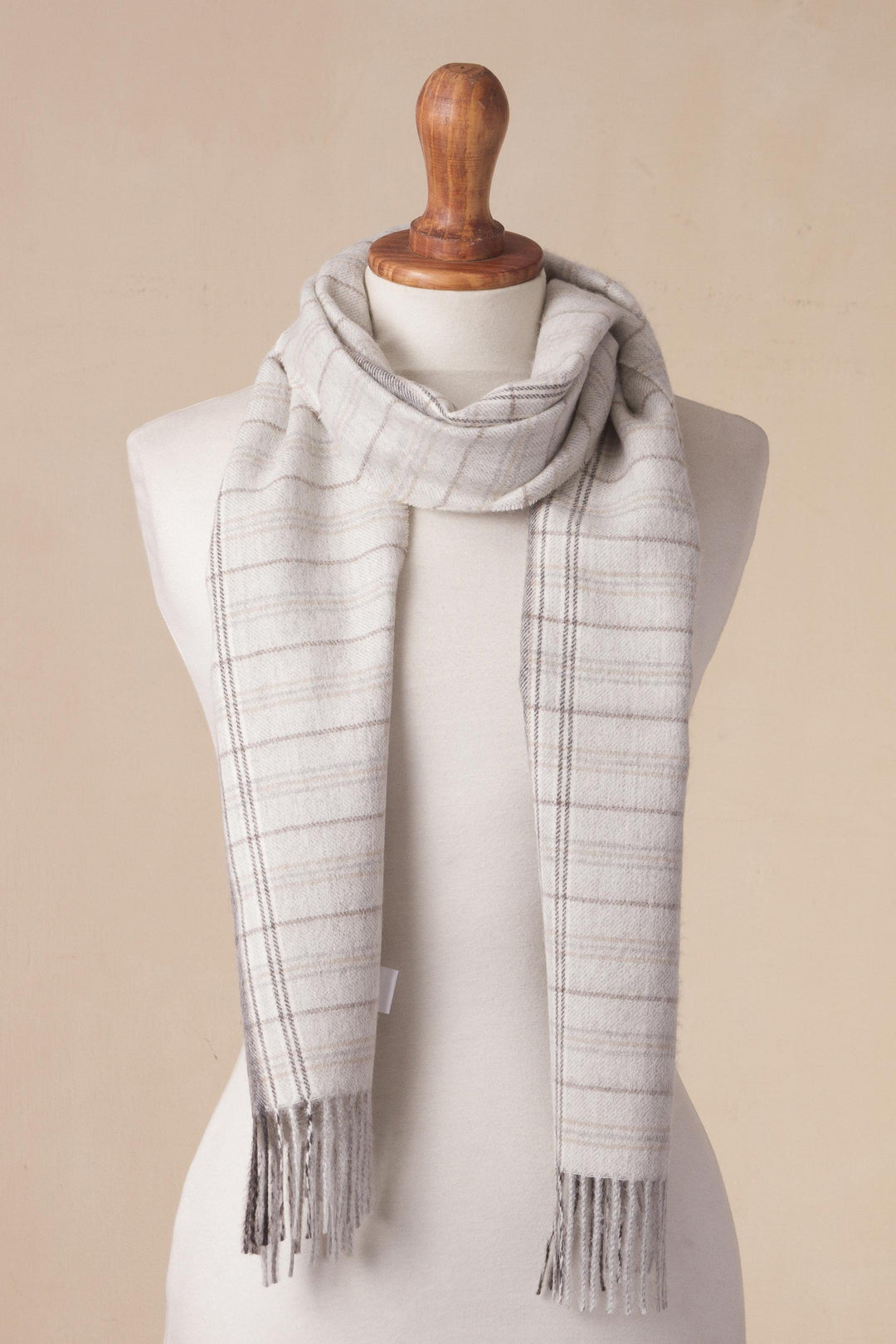 White and Grey 100% Baby Alpaca Scarf from Peru - Andean Mountain Range