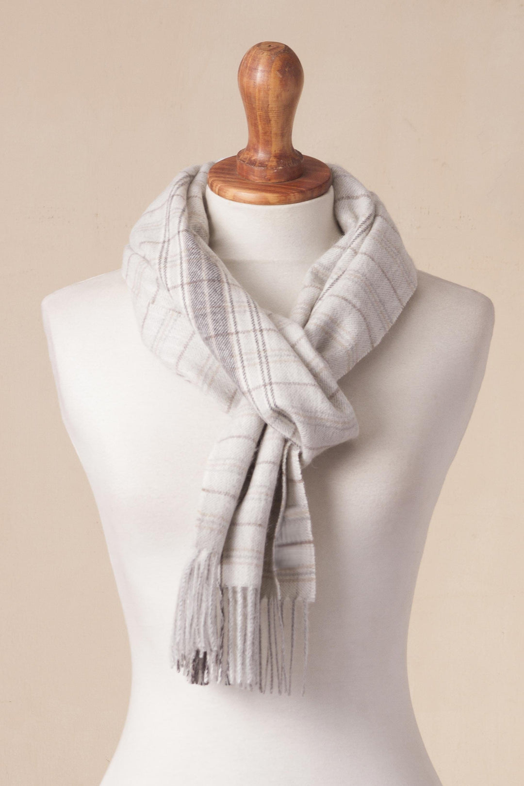 White and Grey 100% Baby Alpaca Scarf from Peru - Andean Mountain Range