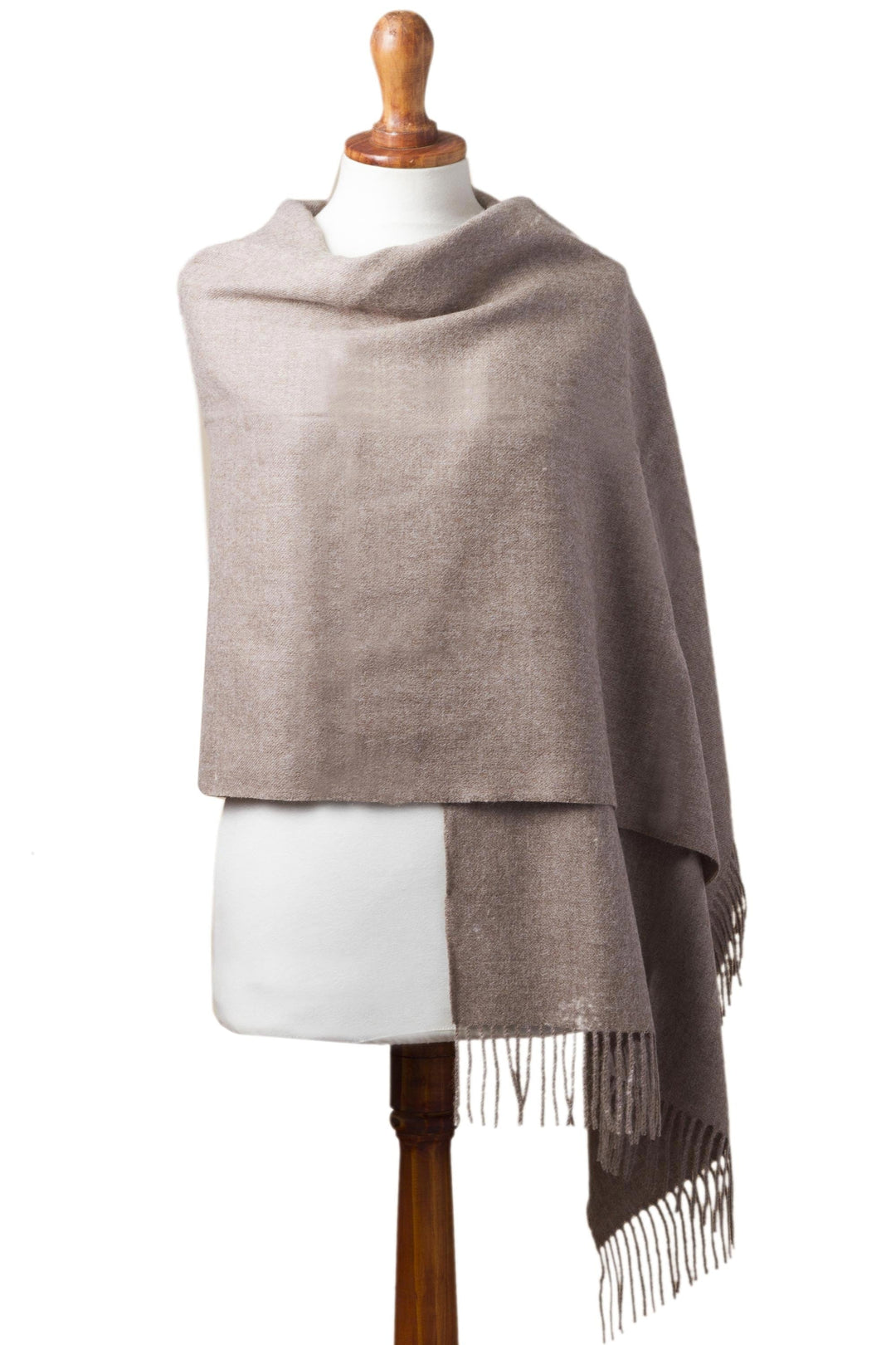 100% Baby Alpaca Shawl in Solid Taupe from Peru - Simple Beauty in Taupe