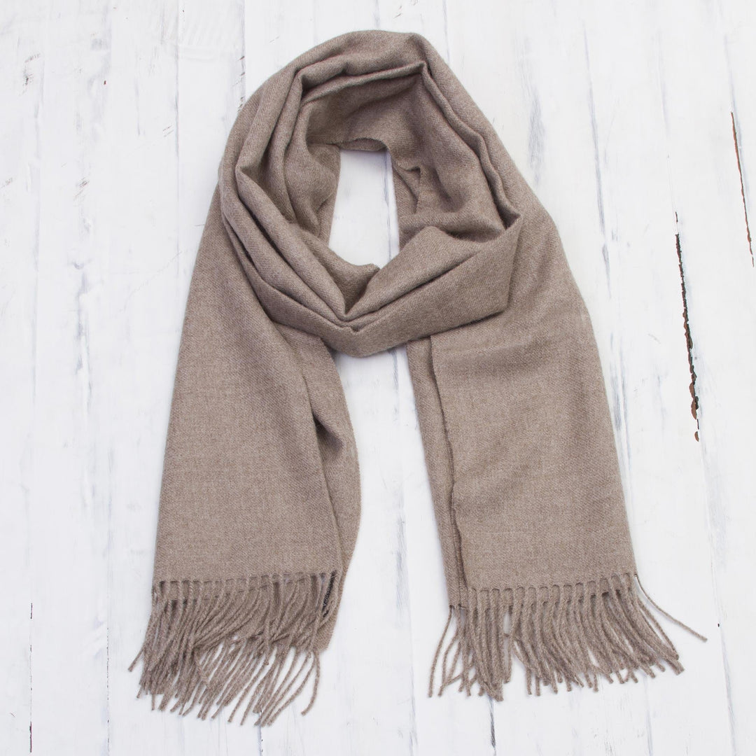 100% Baby Alpaca Shawl in Solid Taupe from Peru - Simple Beauty in Taupe