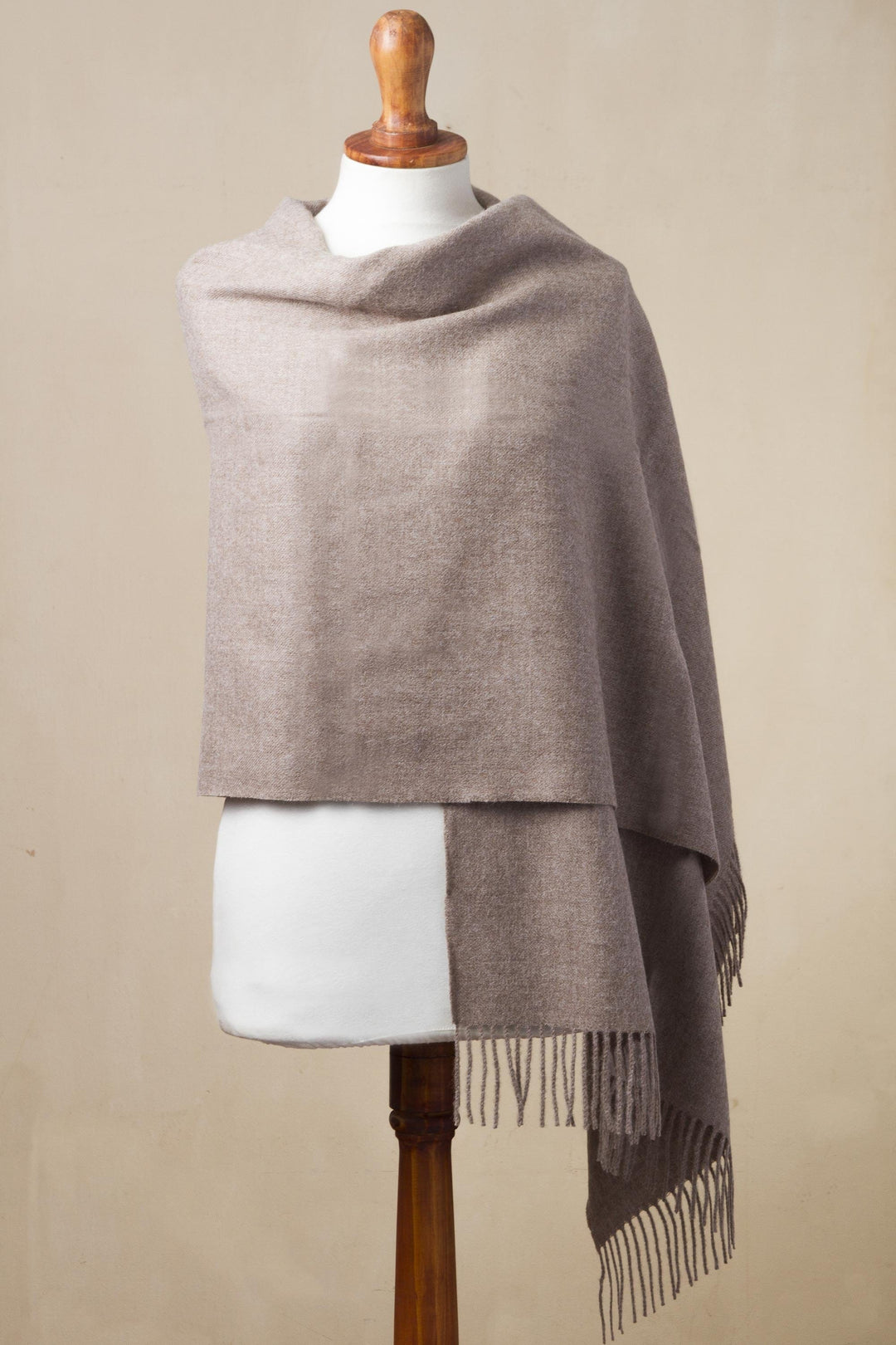 100% Baby Alpaca Shawl in Solid Taupe from Peru - Simple Beauty in Taupe